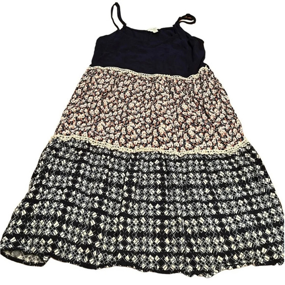 Umgee mixed print tiered mixed pattern boho thin strap dress, size Small. - Picture 1 of 4